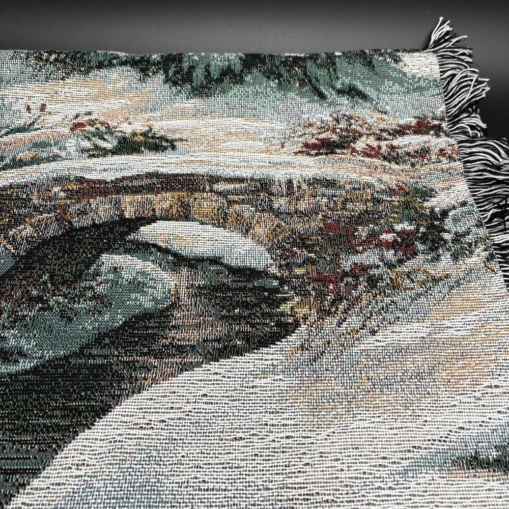Mohawk Home Vintage Tapestry Throw Blanket Winter Scene Cabin in Woods 56x48